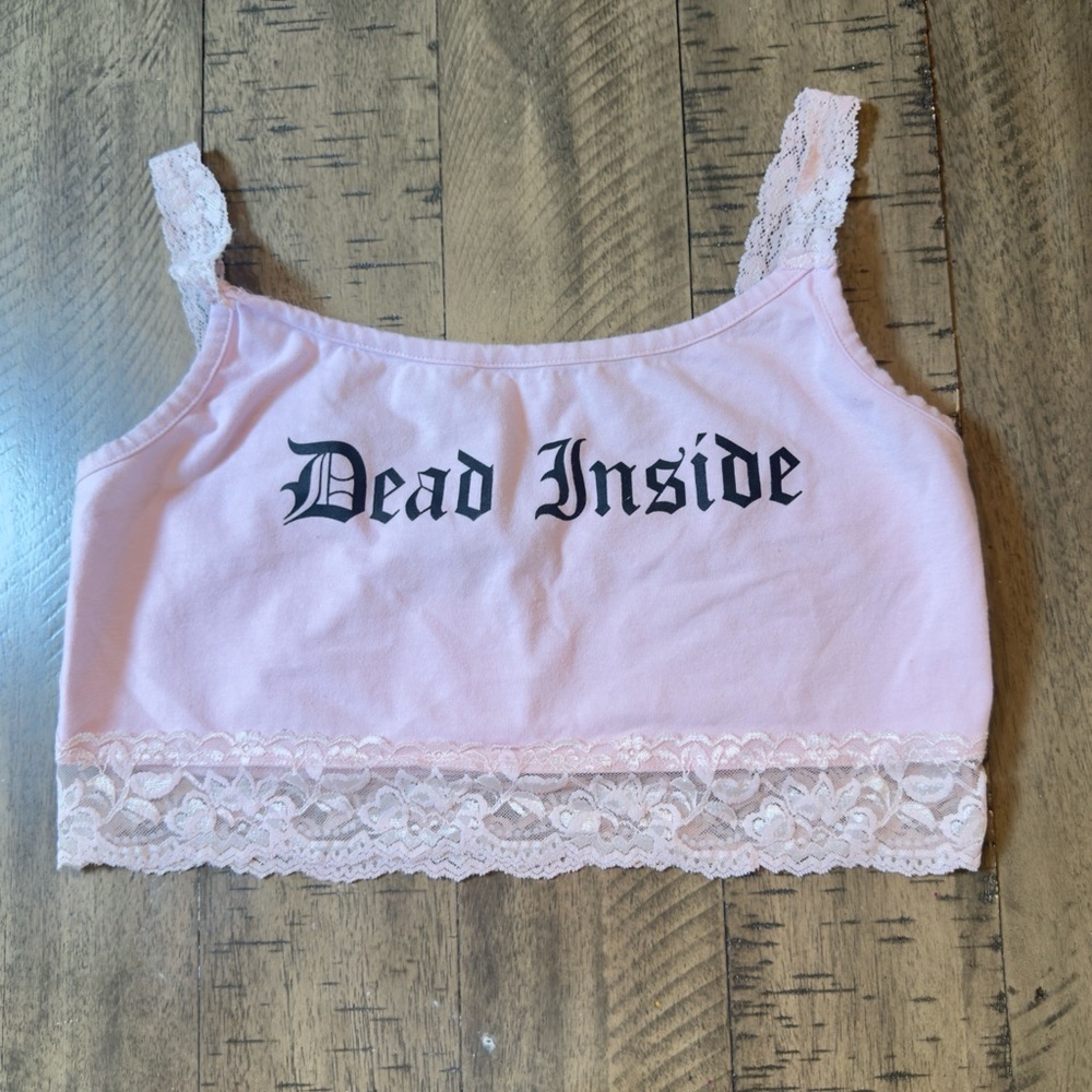 Pink Lace Trim Crop Top